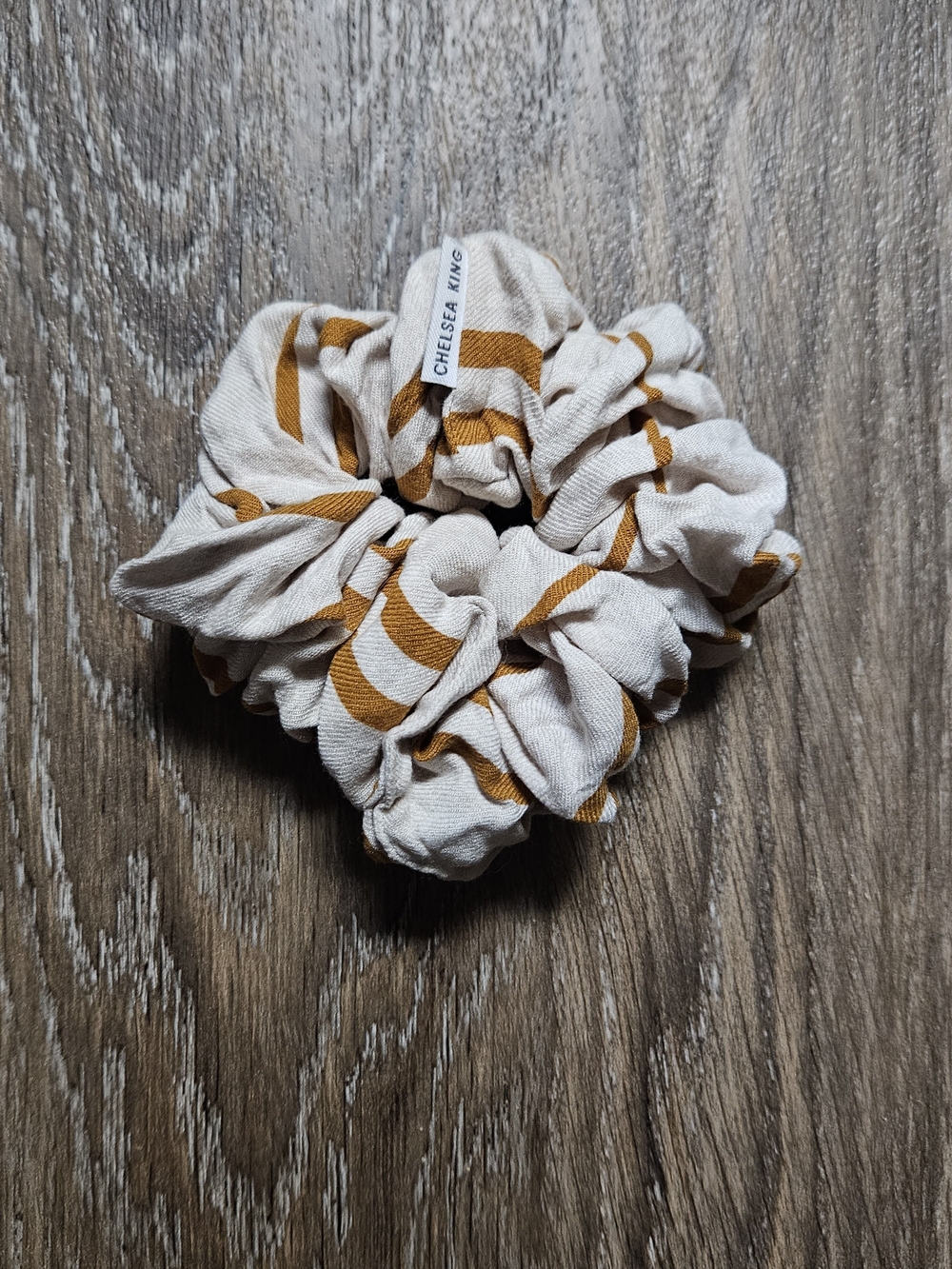 Cream and Mustard Stripe Cotton Scrunchie
